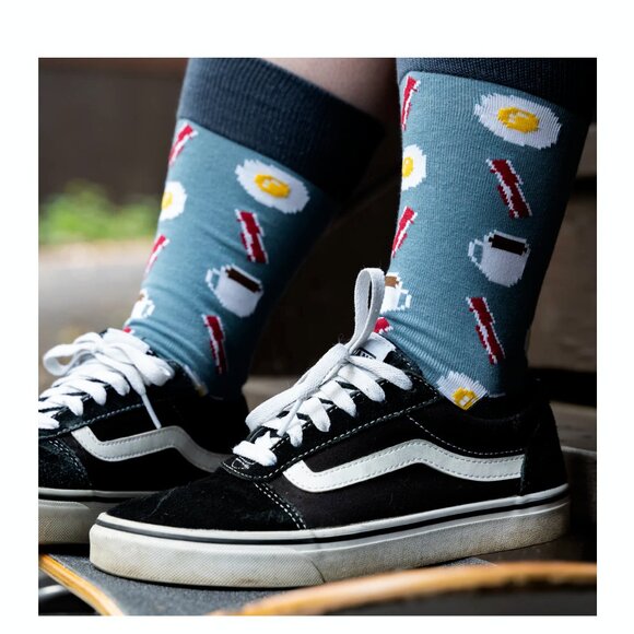 Breakfast Byte Eggs Bacon Coffee Brunch Lovers Socks - Picture 1 of 4